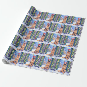 Deutscher Schäferhund Schnee Stadttor Weihnachtsma Geschenkpapier