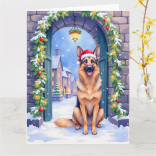 Deutscher Schäferhund Schnee Stadttor Weihnachtsma Karte