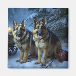 Deutscher Schäferhund Schneebedeckter Schlitten We Magnet