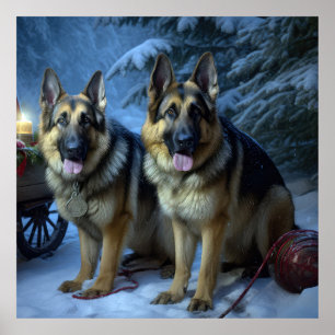 Deutscher Schäferhund Schneebedeckter Schlitten We Poster