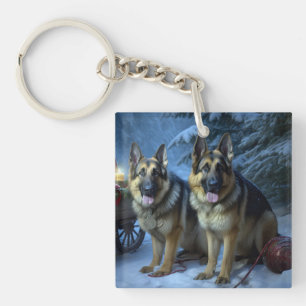 Deutscher Schäferhund Schneebedeckter Schlitten We Schlüsselanhänger