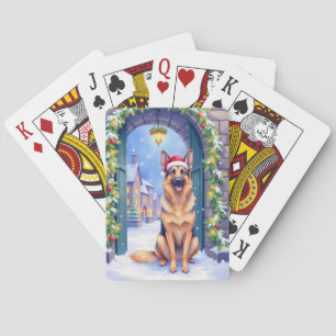 Deutscher Schäferhund Schneestadt Tor Weihnachtsma Spielkarten