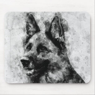 Deutscher Schäferhund Schwarz-Weiß-Aquarell  Mousepad