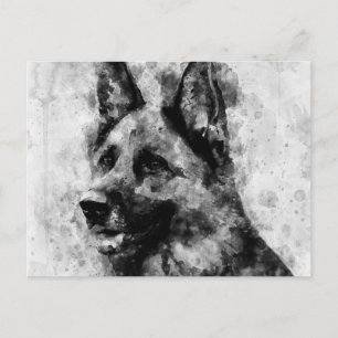 Deutscher Schäferhund Schwarz-Weiß-Aquarell  Postkarte