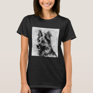 Deutscher Schäferhund Schwarz-Weiß-Aquarell T-Shirt
