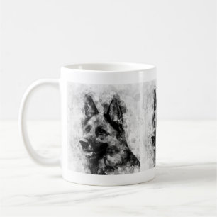 Deutscher Schäferhund Schwarz-Weiß-Wasserfarbe Kaffeetasse