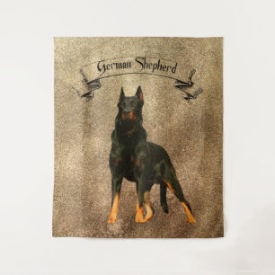 Deutscher Schäferhund, schwarze Bandana Gepäckaufb Wandteppich