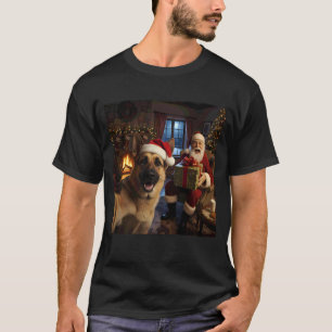 Deutscher Schäferhund Selfie mit dem Weihnachtsman T-Shirt