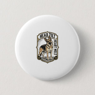 Deutscher Schäferhund-Shirt Vintage-Gravur Kopfnei Button