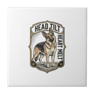 Deutscher Schäferhund-Shirt Vintage-Gravur Kopfnei Fliese