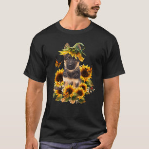 Deutscher Schäferhund Sonnenblume Butterfly Niedli T-Shirt