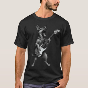 Deutscher Schäferhund spielt Bassgitarre Rockmusik T-Shirt
