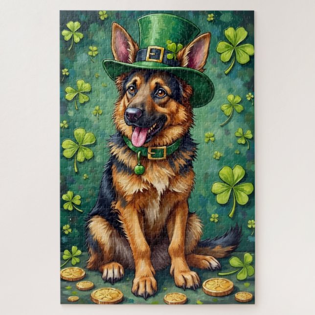 Deutscher Schäferhund St. Patrick’s Day Glückliche Puzzle (Vertikal)