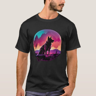 Deutscher Schäferhund Synthwave 80er Retrowave-Äst T-Shirt
