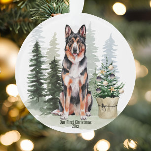Deutscher Schäferhund Tannenbaum Wasserfarbe Weihn Ornament