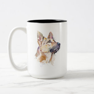 Deutscher Schäferhund Tasse, Wasserfarbe GSD Hund Zweifarbige Tasse