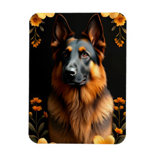 Deutscher Schäferhund umgeben von lebendigen Blume Magnet