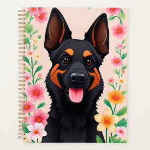 Deutscher Schäferhund umgeben von lebendigen Blume Planer