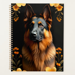 Deutscher Schäferhund umgeben von lebendigen Blume Planer