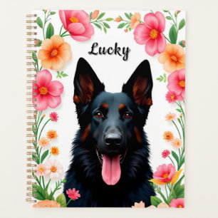 Deutscher Schäferhund umgeben von lebendigen Blume Planer