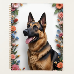 Deutscher Schäferhund umgeben von lebendigen Blume Planer