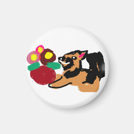 Deutscher Schäferhund und Blumen gut  Magnet
