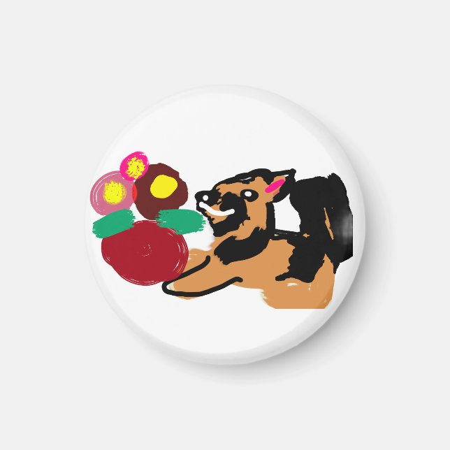 Deutscher Schäferhund und Blumen gut  Magnet (Vorne)