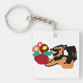 Deutscher Schäferhund und Blumen gut Schlüsselanhänger