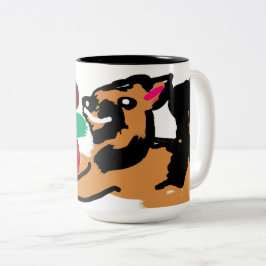 Deutscher Schäferhund und Blumen gut Zweifarbige Tasse