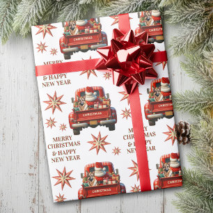 Deutscher Schäferhund und Santa Retro-LKW Weihnach Geschenkpapier