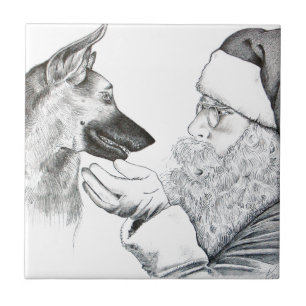 Deutscher Schäferhund und Weihnachtsmann Fliese