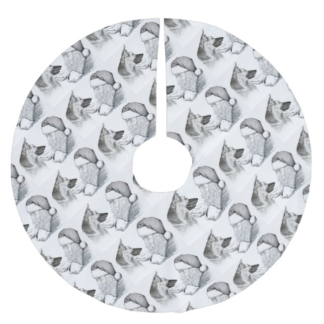 Deutscher Schäferhund und Weihnachtsmann Polyester Weihnachtsbaumdecke (Vorderseite)