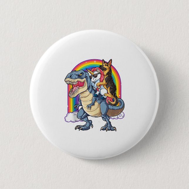 Deutscher Schäferhund Unicorn Dinosaur T rex Funny Button (Vorderseite)