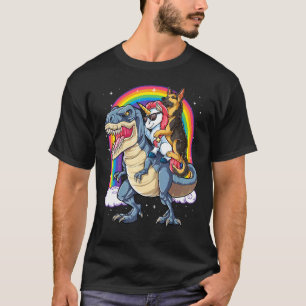 Deutscher Schäferhund Unicorn Riding Dinosaur T Re T-Shirt