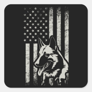 Deutscher Schäferhund USA Flag American Patriot G Quadratischer Aufkleber