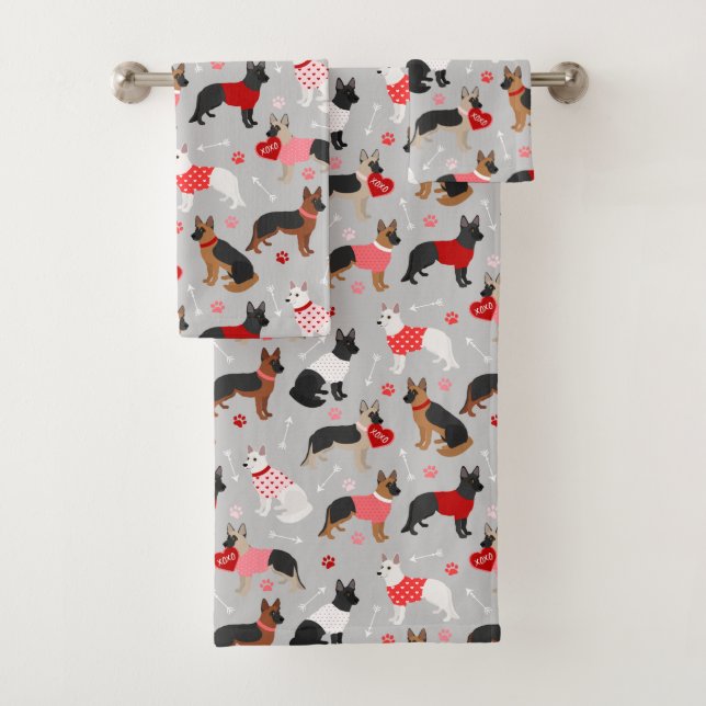 Deutscher Schäferhund Valentine Pattern Badetuch S Badhandtuch Set (Insitu)