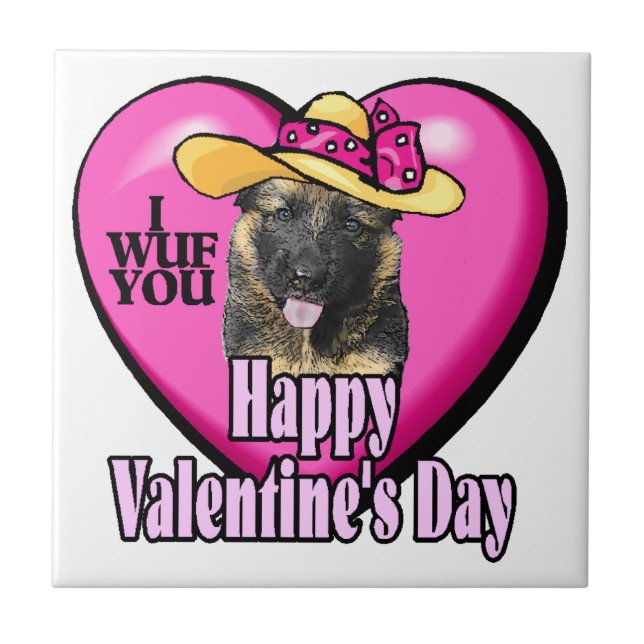 Deutscher Schäferhund-Valentinstag Fliese (Vorderseite)