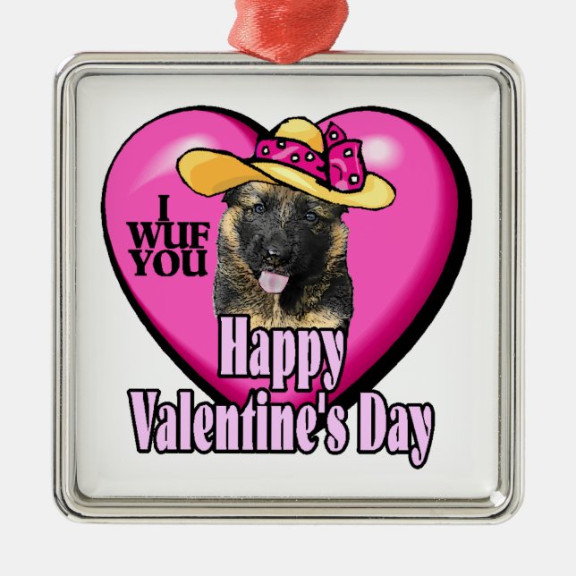 Deutscher Schäferhund-Valentinstag Silbernes Ornament (Vorne)