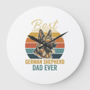Deutscher Schäferhund-Vater Vintage-Sonnenuntergan Große Wanduhr