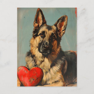 Deutscher Schäferhund Vintage Valentinstag Postkarte