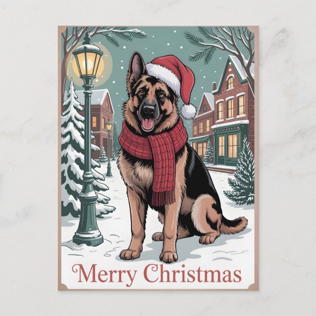 Deutscher Schäferhund vintage Weihnachten  Postkarte (Vorderseite)