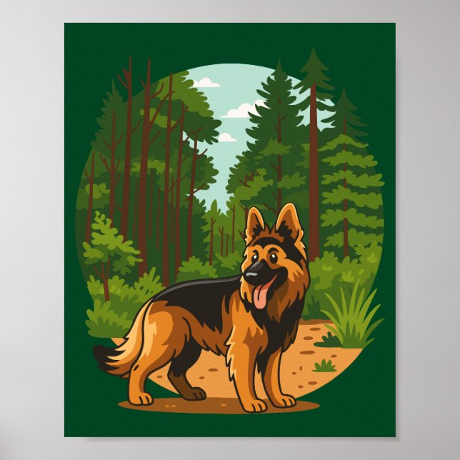 Deutscher Schäferhund Wald Abenteuer Hund  Poster (Vorne)