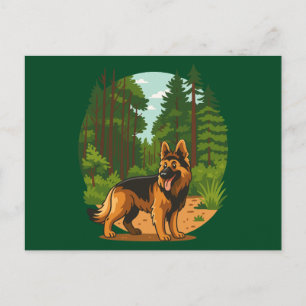 Deutscher Schäferhund Wald Abenteuer Hund Postkarte