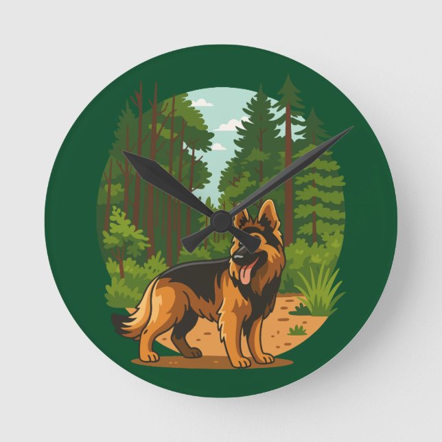 Deutscher Schäferhund Wald Abenteuer Hund  Runde Wanduhr (Vorderseite)
