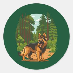 Deutscher Schäferhund Wald Abenteuer Hund Runder Aufkleber