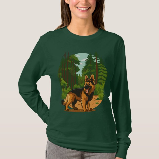 Deutscher Schäferhund Wald Abenteuer Hund  T-Shirt (Vorderseite)