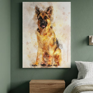 Deutscher Schäferhund Wasserfarben-Hundeporträt-Ku Leinwanddruck