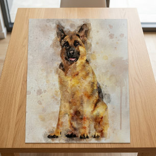 Deutscher Schäferhund Wasserfarben-Hundeporträt-Ku Puzzle