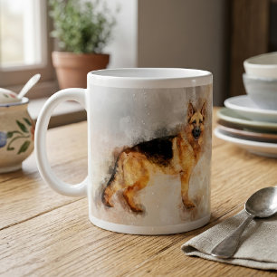 Deutscher Schäferhund Wasserfarben Kunst Druck Kaffeetasse