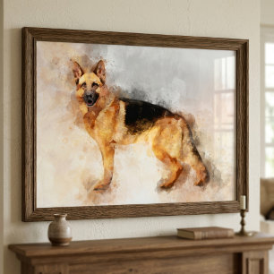 Deutscher Schäferhund Wasserfarben Kunst Druck Poster